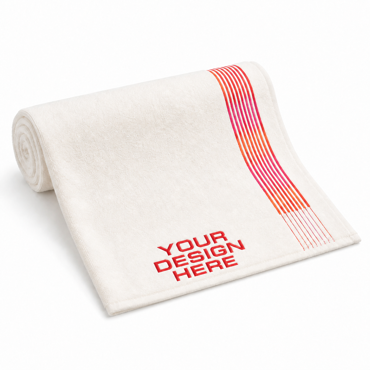 Rolled custom striped cotton golf towel with customization area
