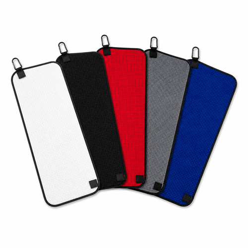 Custom magnetic golf towel available in white black red grey and royal blue