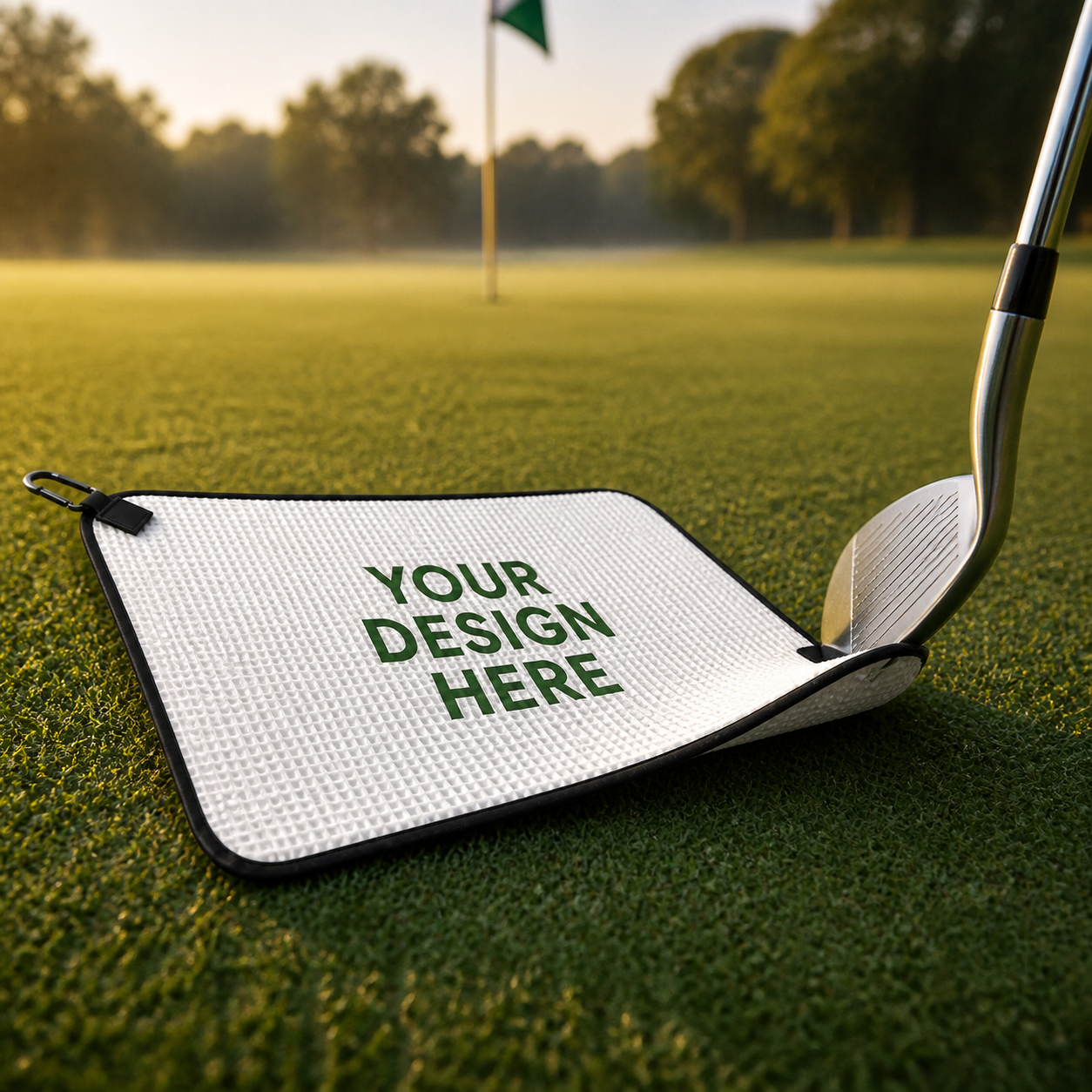 Magnetic golf towel lifted from the green with an iron