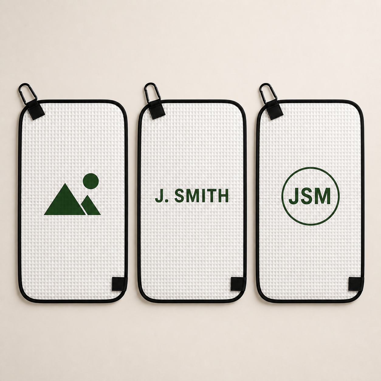 Golf towel customization examples for image text and monogram