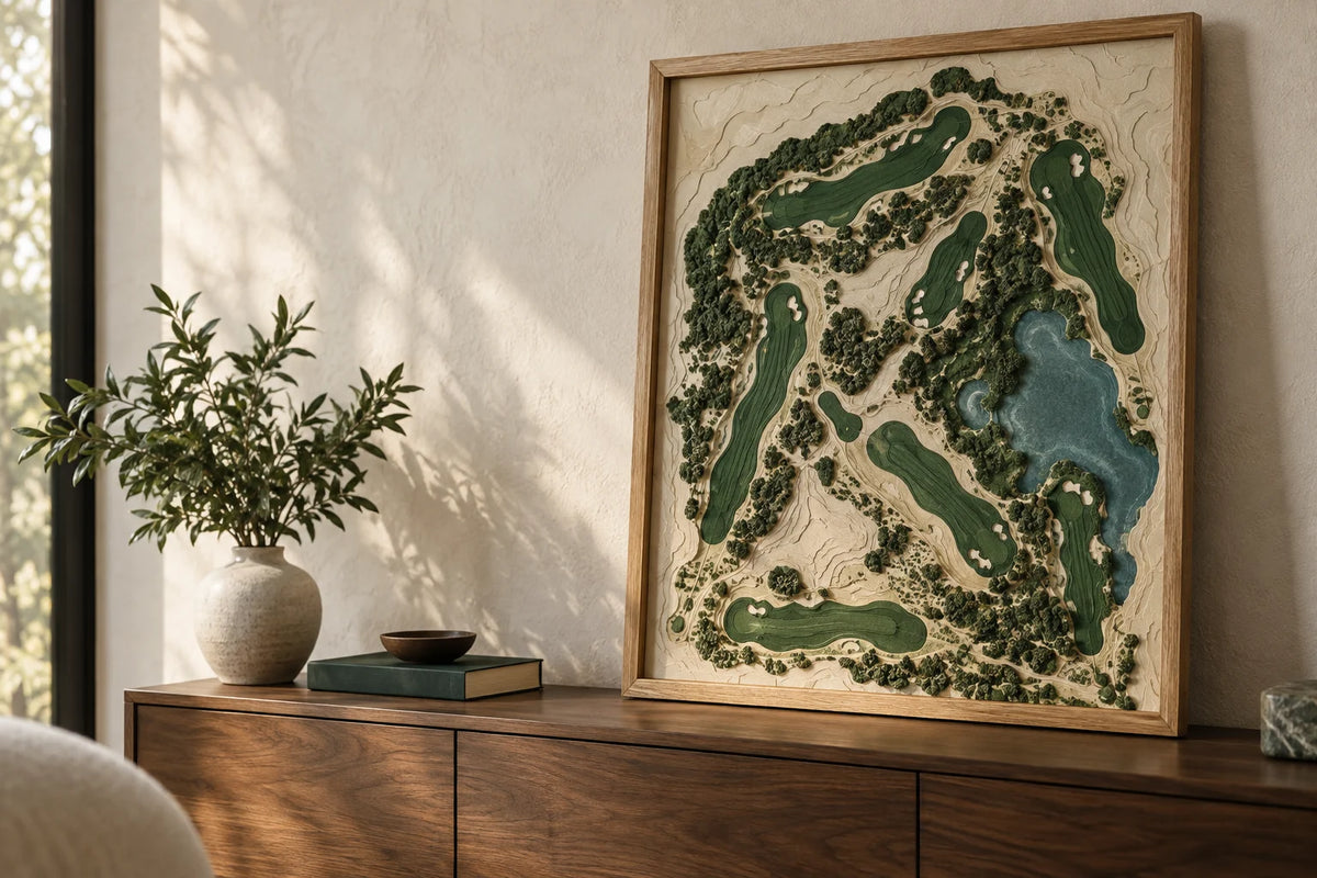 Fairwedge design concept: framed course art in a sunlit home