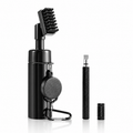 Black press-to-spray golf club cleaning brush set with retractable reel and groove cleaner