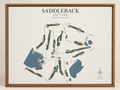 Saddleback Golf Course canvas wall art in a natural wood frame, front view on an ivory background
