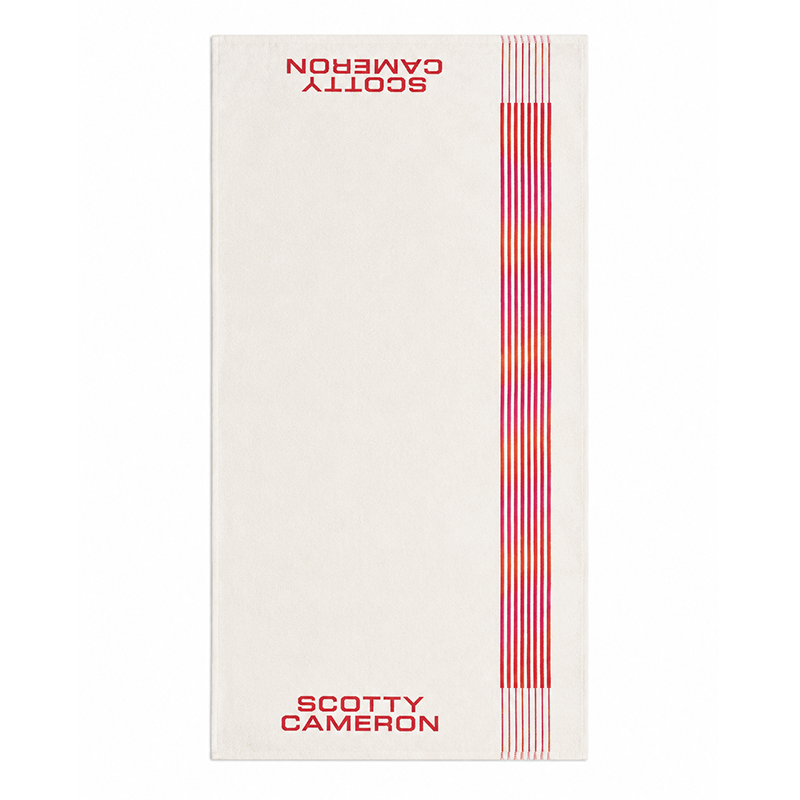 Front view of Scotty Cameron striped cotton golf towel