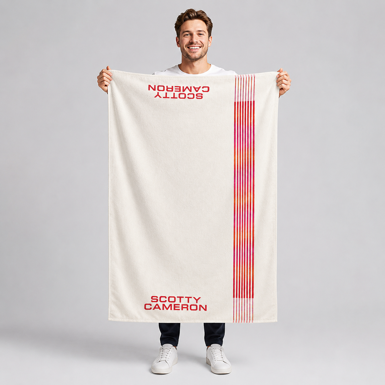 Scotty Cameron striped cotton golf towel lifestyle view